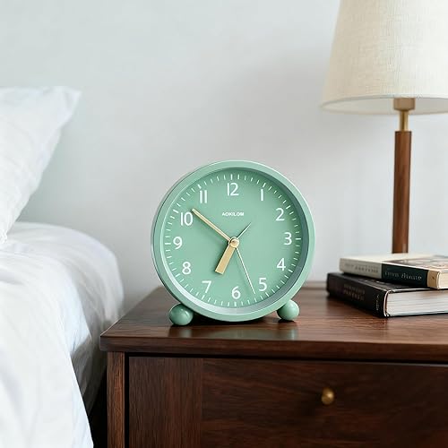 Miniatura 7 de Reloj despertador analógico, reloj pequeño de viaje silencioso sin tictac, funciona con pilas con luz a pedido, fácil de configurar y despertar