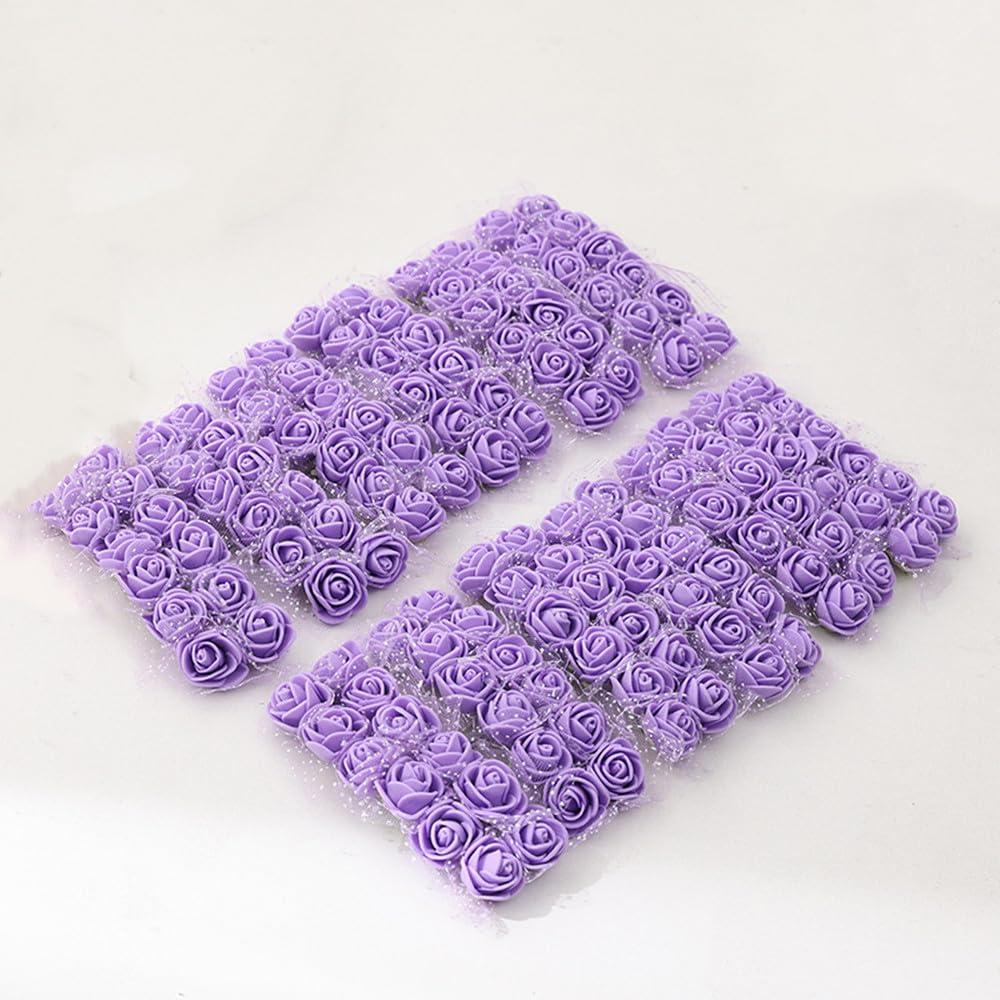 144pcs Mini Artificial Rose Flower Heads and Soft Stem,25mm PE Tiny Rose add Gauze for DIY Wedding Make Bridal Hair Clips,Cake Top,Wrist Corsage Boutonniere,Wreath Bracelet Flower (Purple) โ image 1