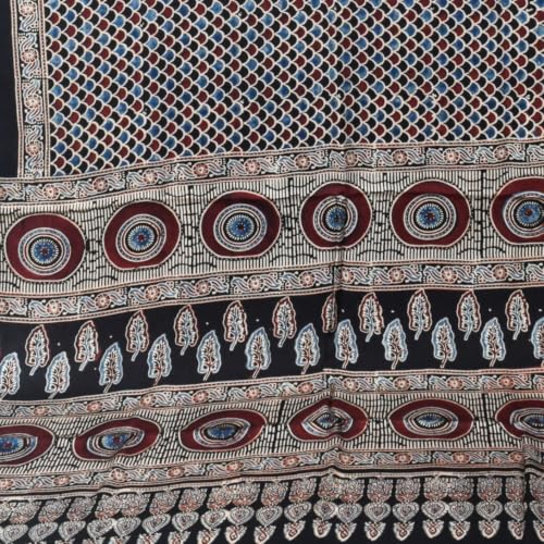Image of Ethnics of Kutch Womenss Ajrakh Modal Silk Natural Dye Hand Block Print Saree with Blouse Piece - 5.5 Mtr Length