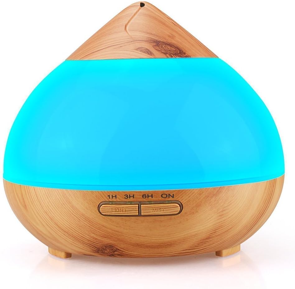 HAIOOU 2018 Version Essential Oil Diffuser - 300ml Ultrasonic Cool Mist Humidifier with 7 Color Changing LED Light, 4 Timer Settings, High/Low Mist Output for Home, Wood Grain Light