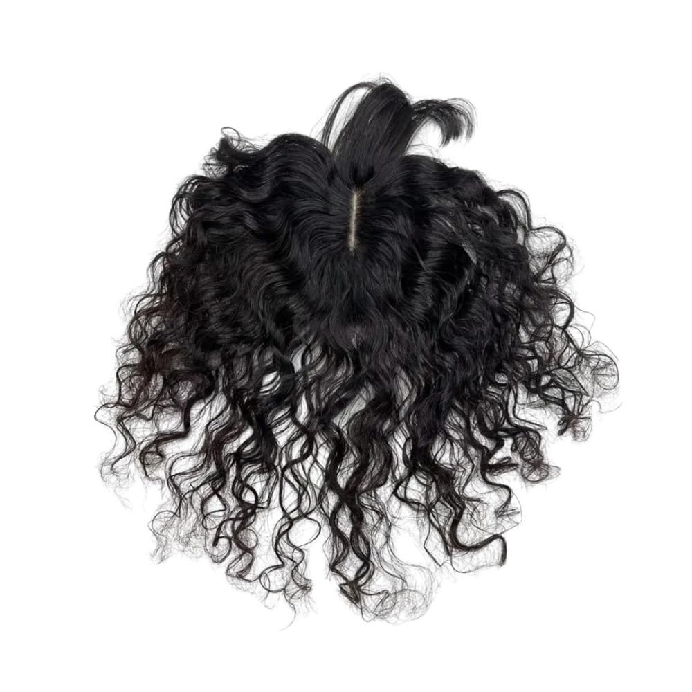 12 x 14 cm Silk Base Hair Topper For Women with Thinning Real Human Piece, Long Curly Wavy Clip in Hairpiece Extensions (Dark Brown, 30 cm)