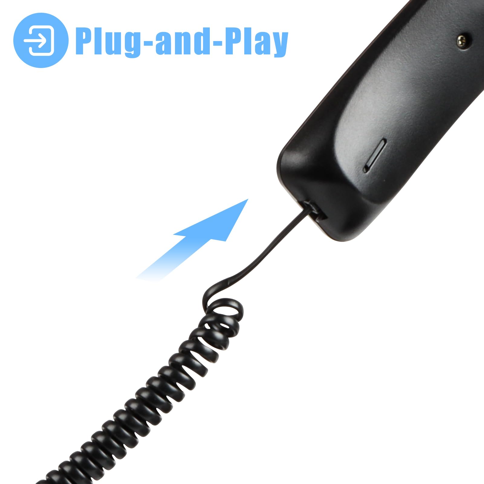 Cable de teléfono para teléfono fijo de 8 pies sin enrollar (2, negro)