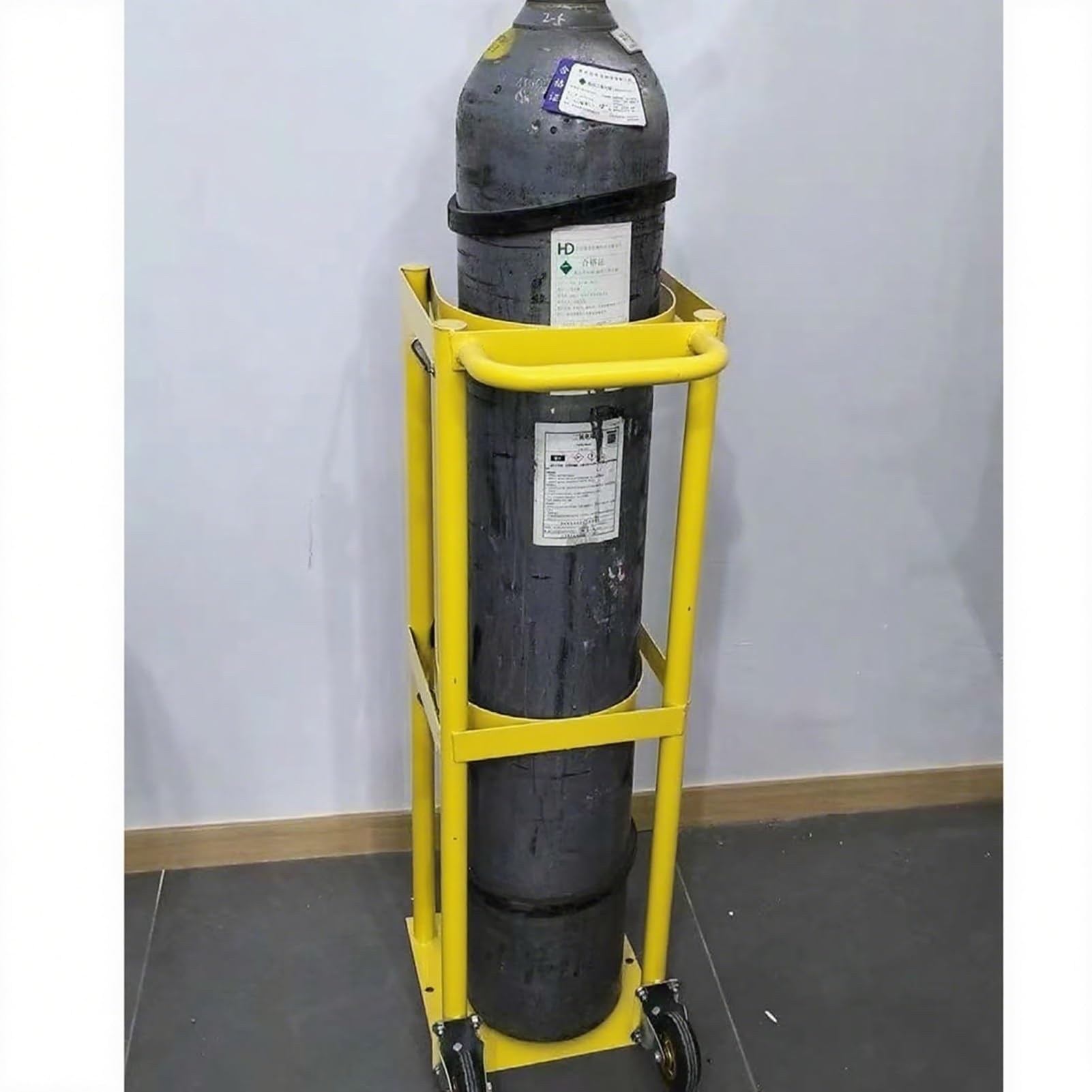GLJTUO Oxygen Cylinder Rack, Oxygen Cylinder Rack With Handle Wheels For Nitrogen CO2 Argon Multicolor Multiple Sizes,Yellow-Regular