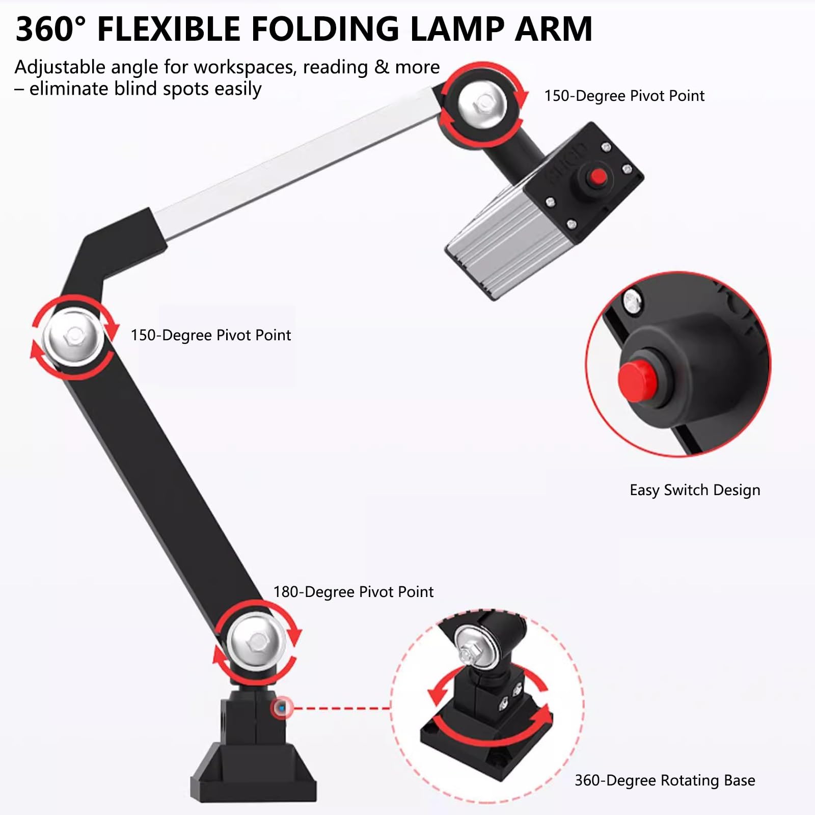 Lampada Tubolare Flessibile for Macchine - Antiesplosivi IP66 e Impermeabile for tornio CNC, fresatrici, Trapani | Tensione Universale 110-220V, Efficienza 120 lm/W(Vertical,32W)