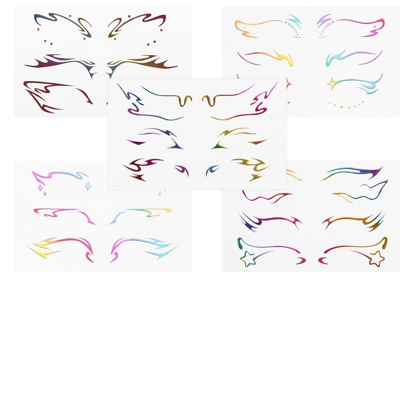 5pcs Temporary Eyeliner Tattoos Butterfly Laser Eye Shadow Stickers Waterproof Festival Face Makeup Decals for Stage and Party Use