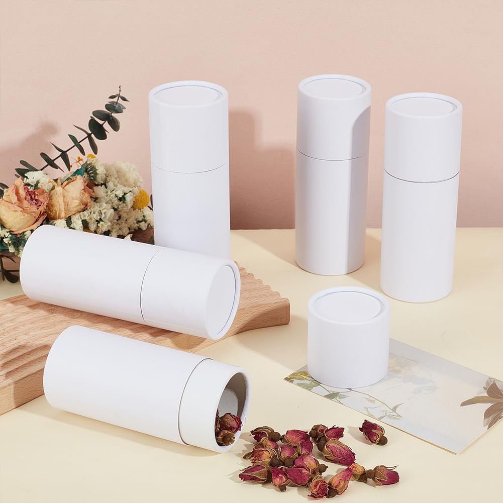 BENECREAT 10PCS Kraft Paperboard Tubes, 100ml Essential Oil Bottle Packaging Box, White Tube Container with Lid for Crafts Project Oil Bottle Jewelry Pencils Gift Packaging