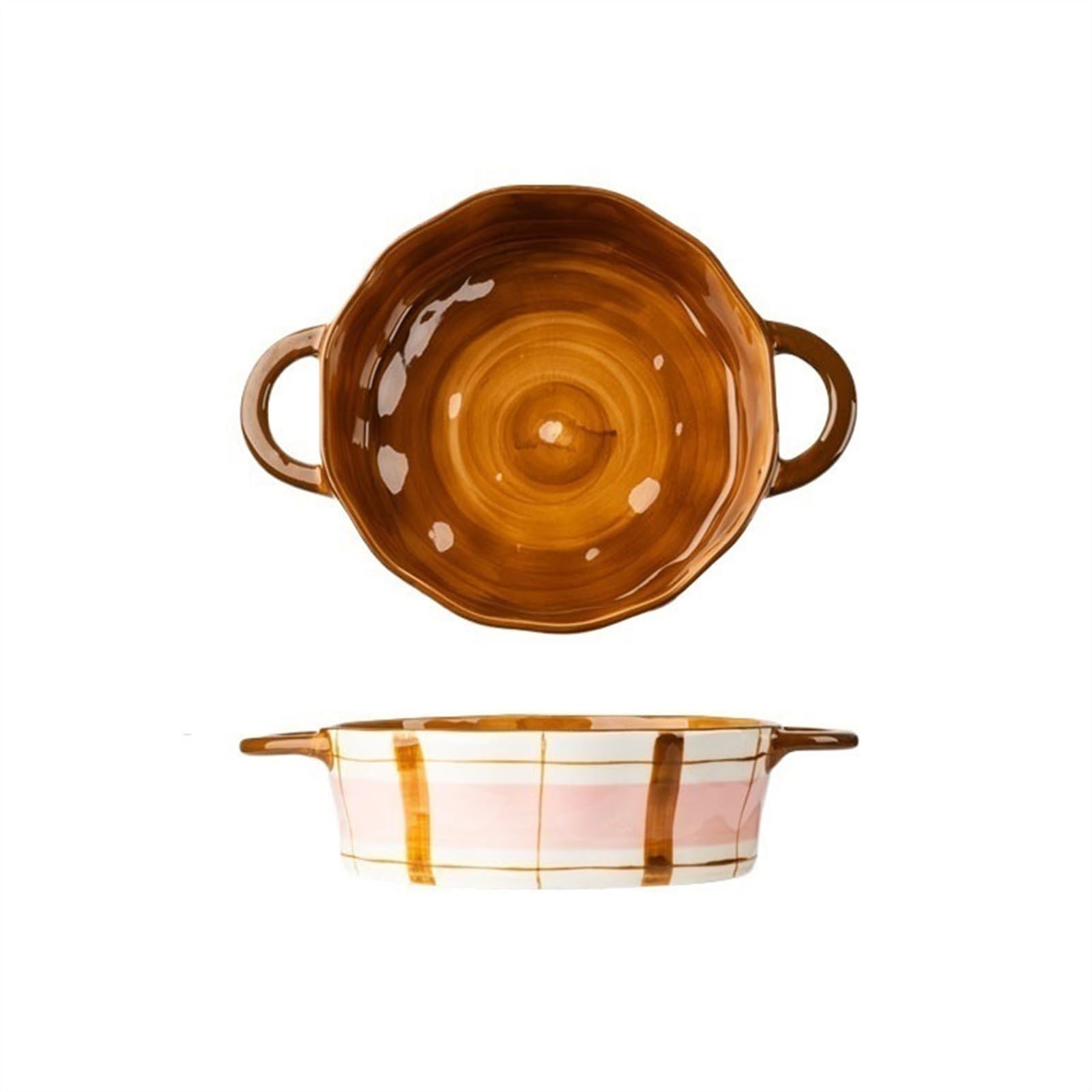 Plats à gratin pour Four Plat de Cuisson en céramique de Grande capacité de 560ML, Cuisson à Domicile, Bol de Riz, Bol à Salade, Assiette à Soupe Plat de Cuisson(Pink,970ml)