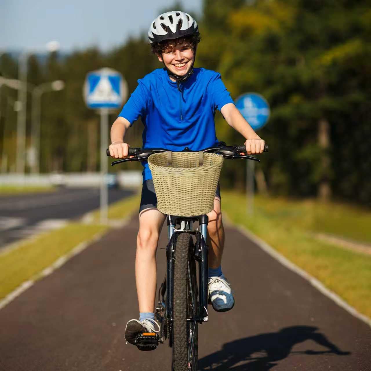 Weidenkorb, gewebte Fahrradkörbe, Fahrradkorb vorne, für Damen, Herren und Kinder, passend für die meisten Fahrräder, Strandcruiser, stationäre Fahrräder, E-Bikes, Rennräder