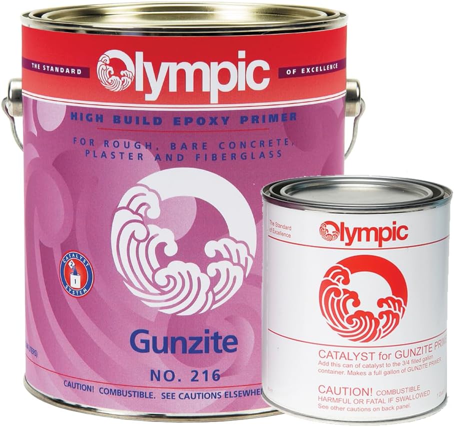 Olympic Pool Paint - Gunzite Primer - 1 Gallon - two-part epoxy primer for rough plaster or concrete, new gunite, fiberglass or sandblasted surface pools.