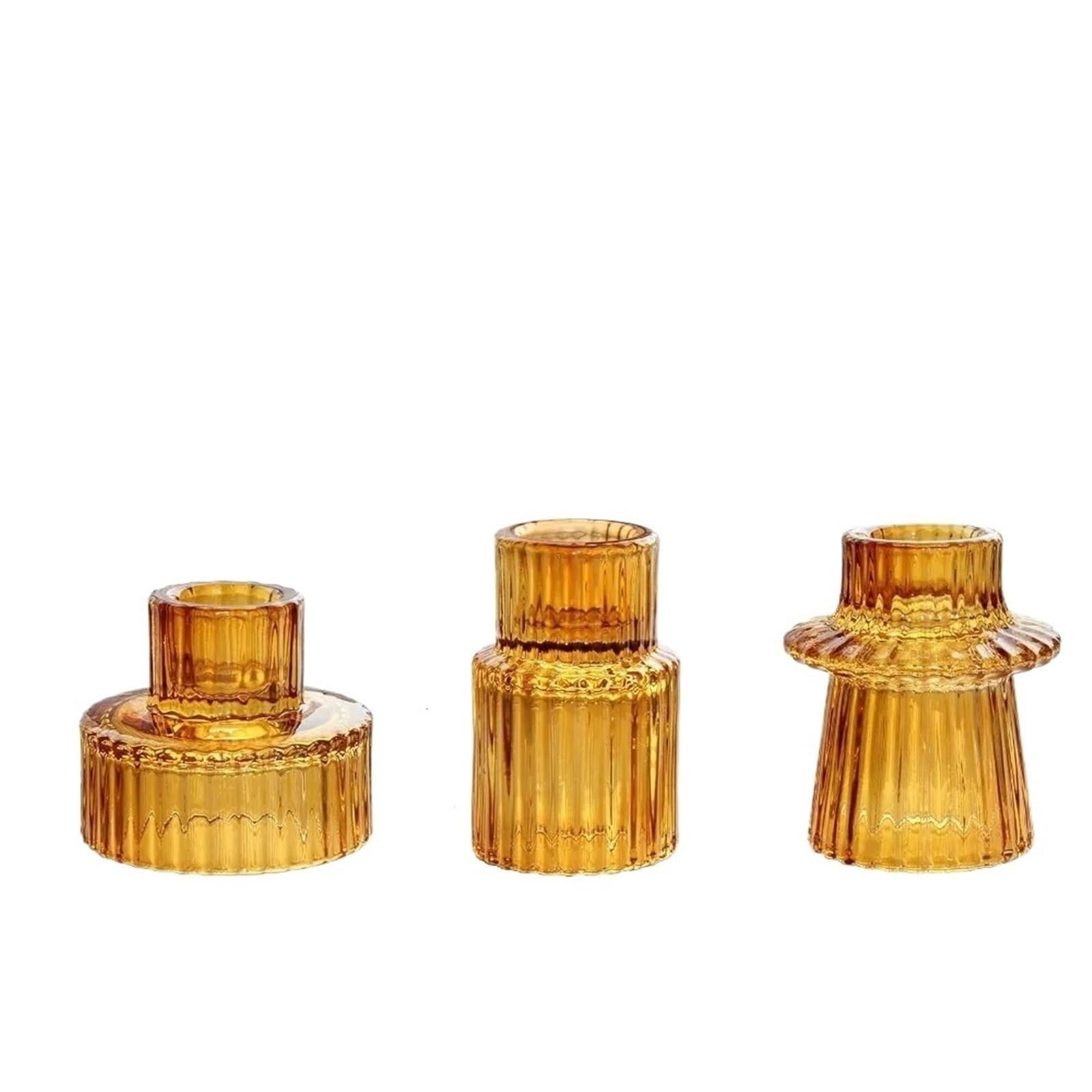 Candle Holders Glass Taper Short Small Candlestick For Table Centerpiece Wedding Decor And Dinner Party(3pcs Color01)