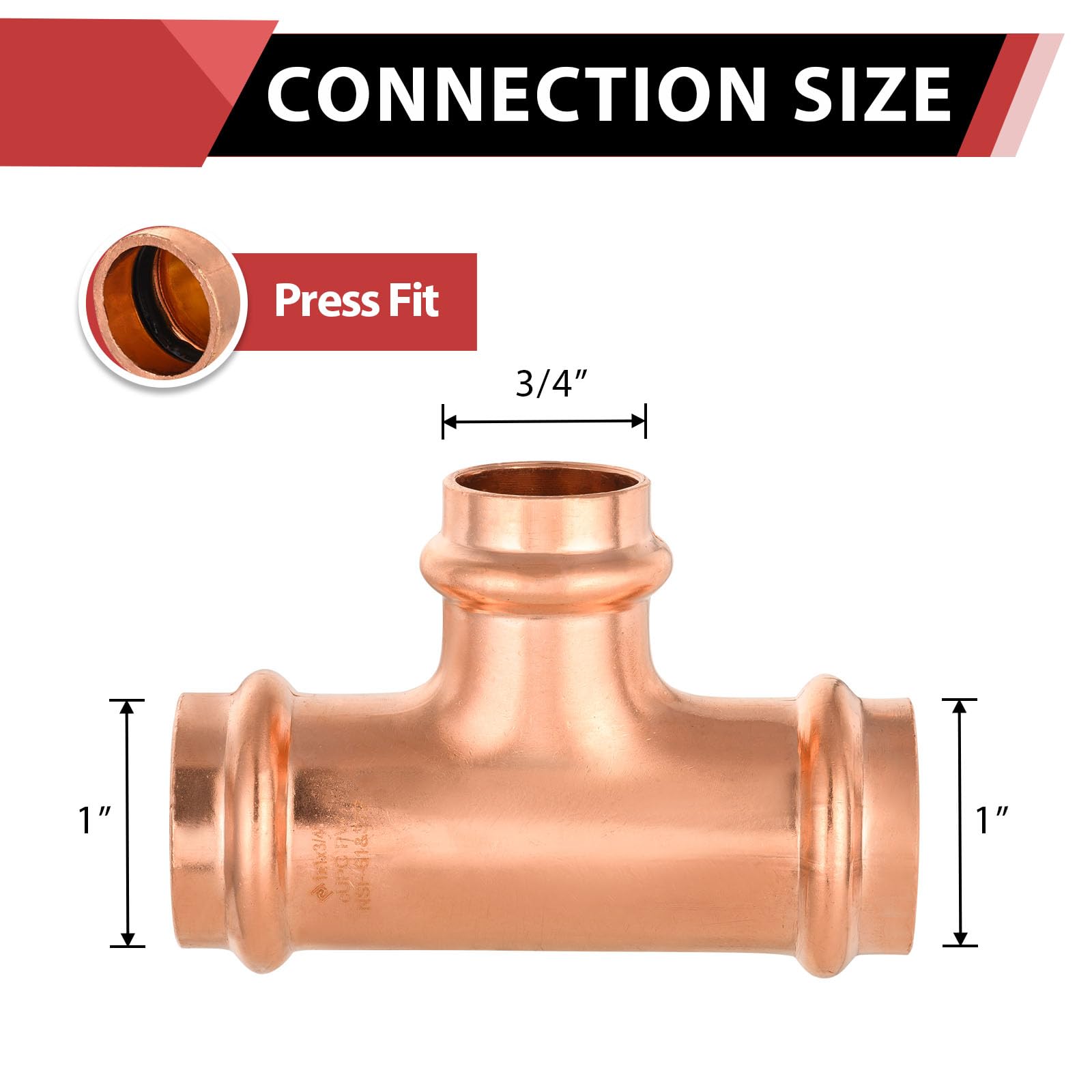 EFIELD - Juego de 5 accesorios de cobre para conexión de tubo de cobre de 1 x 1 x 3/4 pulgadas