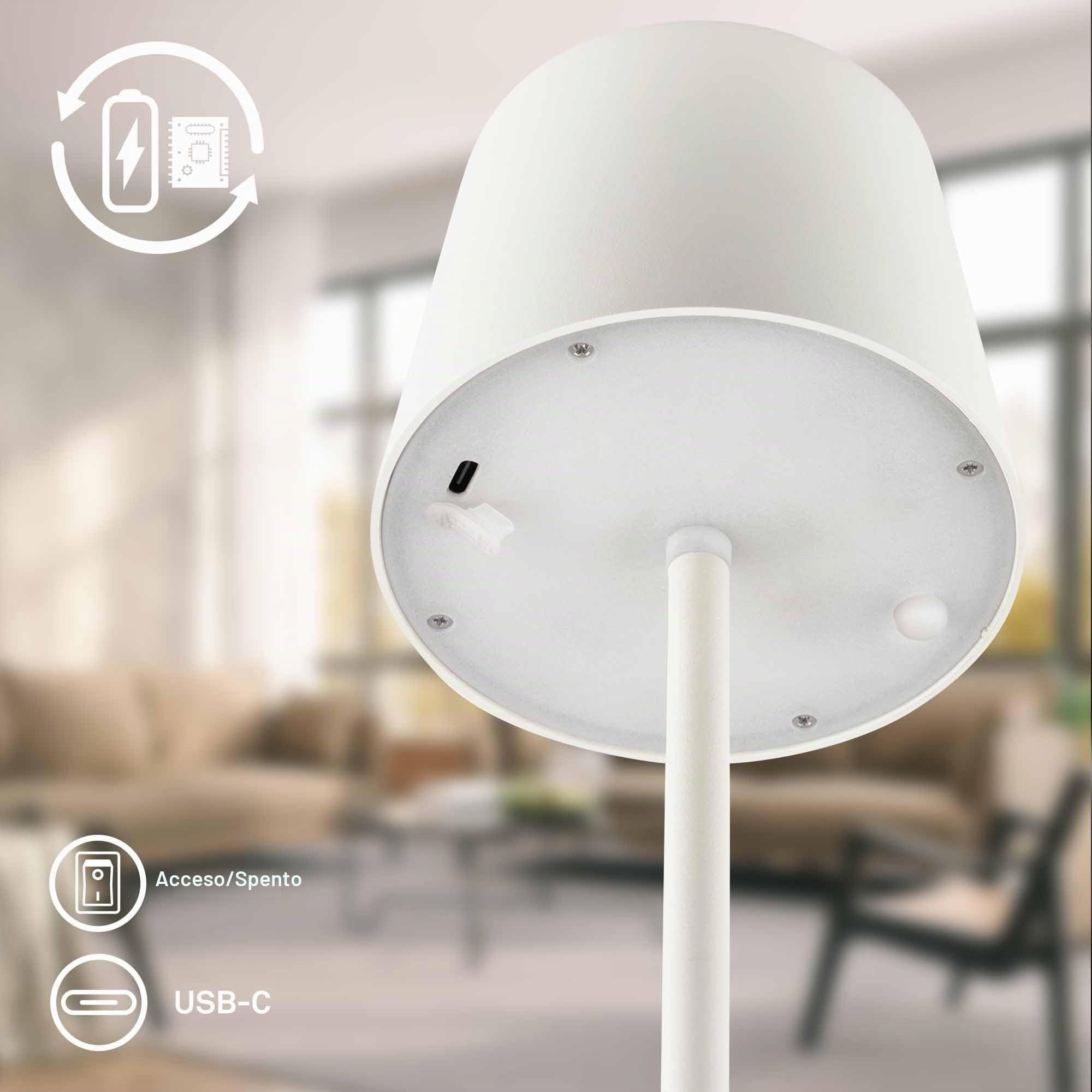 Briloner - Lampada da tavolo LED senza fili IP44 con touch, dimmerabile, batteria e sorgente luminosa sostituibili, da comodino, campeggio, per esterni, 11 x 33 cm, bianco antico (Confezione da 2)
