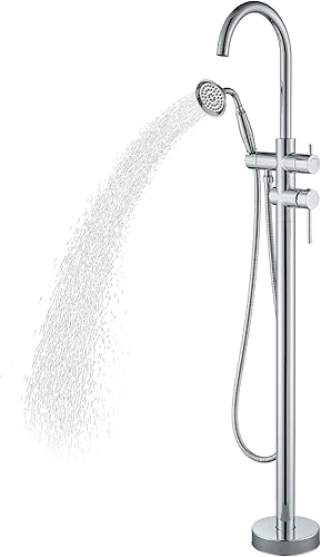 Grifo de bañera de montaje en el suelo, relleno de bañera independiente, acabado cromado, grifo de ducha giratorio de alto flujo con grifos