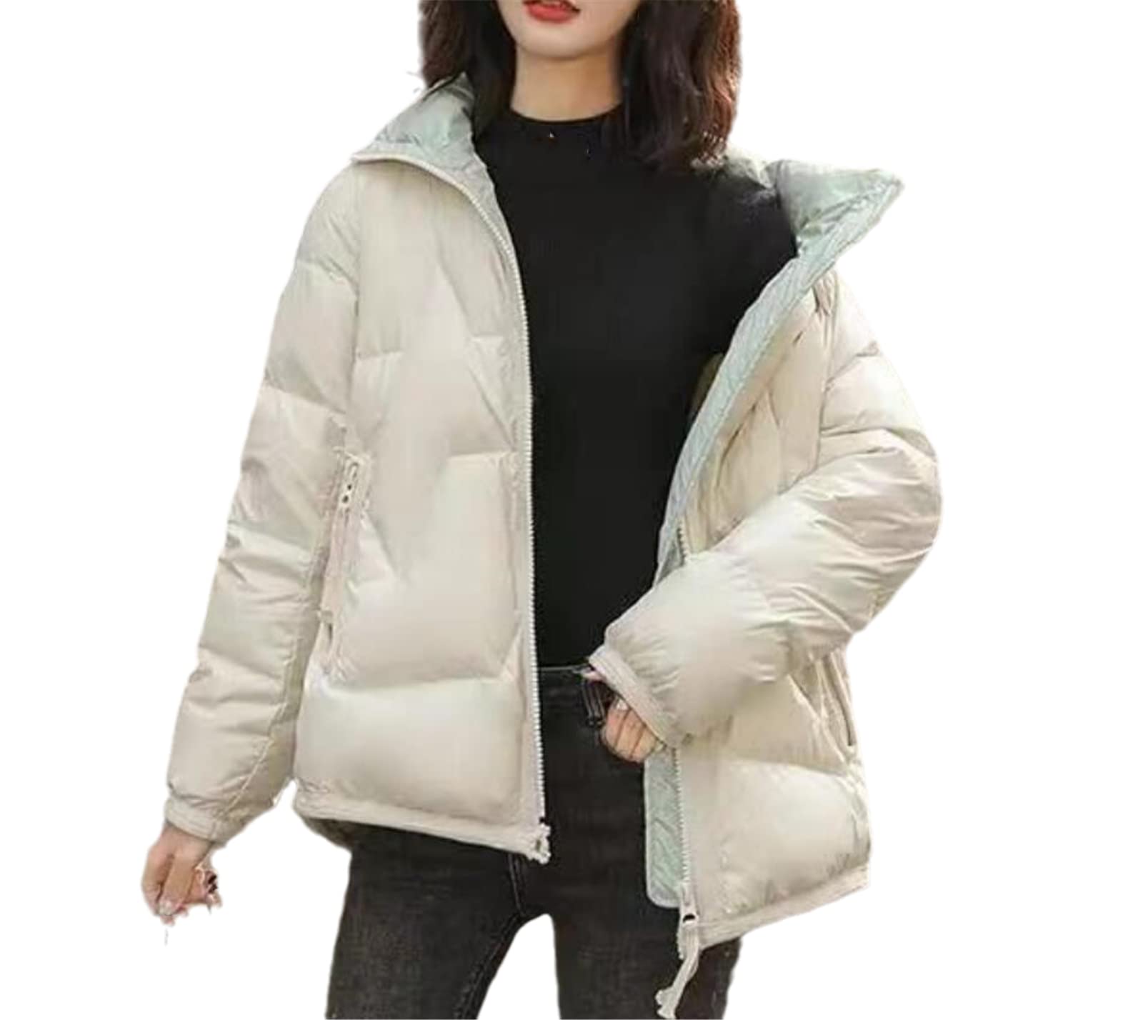 Veste ample col montant beige idéale pour les sorties urbaines d'hiver - 7