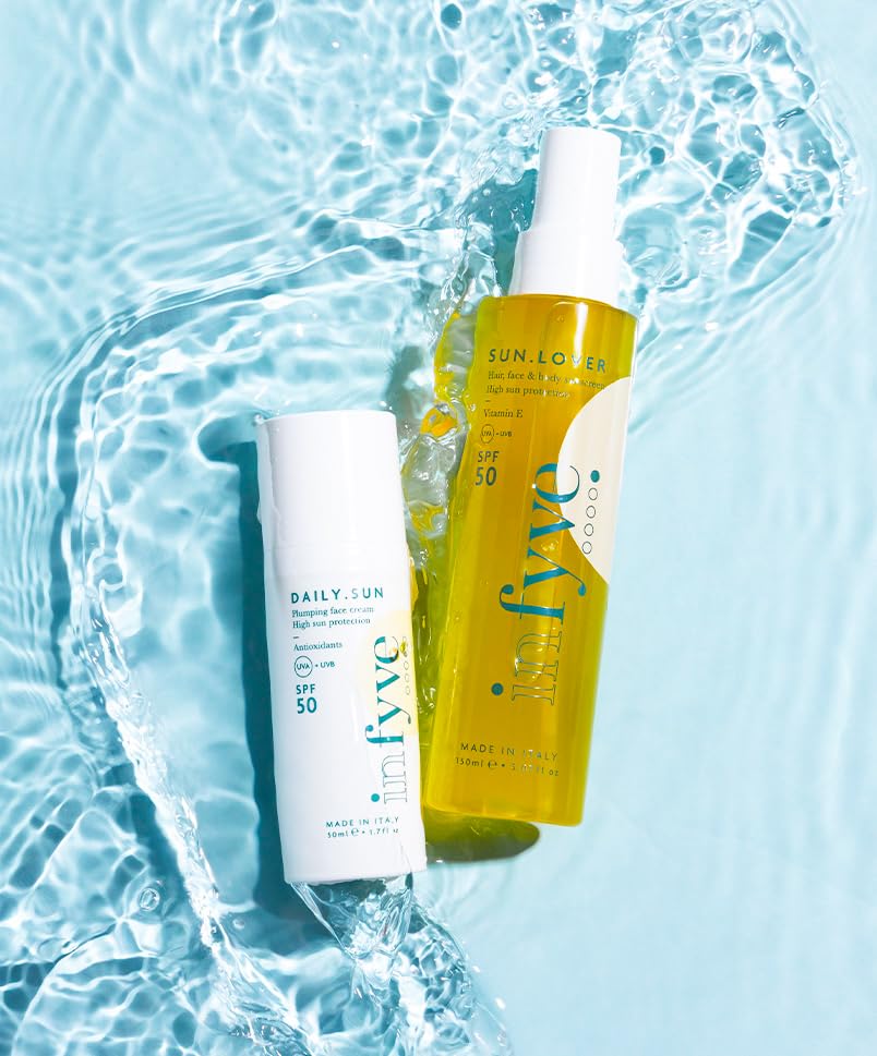 SUMMER SET | Cofanetto con Protezione Solare Viso DAILY.SUN SPF50 50ml e Protezione Solare per Corpo, Capelli e Viso SUN.LOVER 150ml | Con Antiossidanti e Acido Ialuronico | 150ml e 50ml