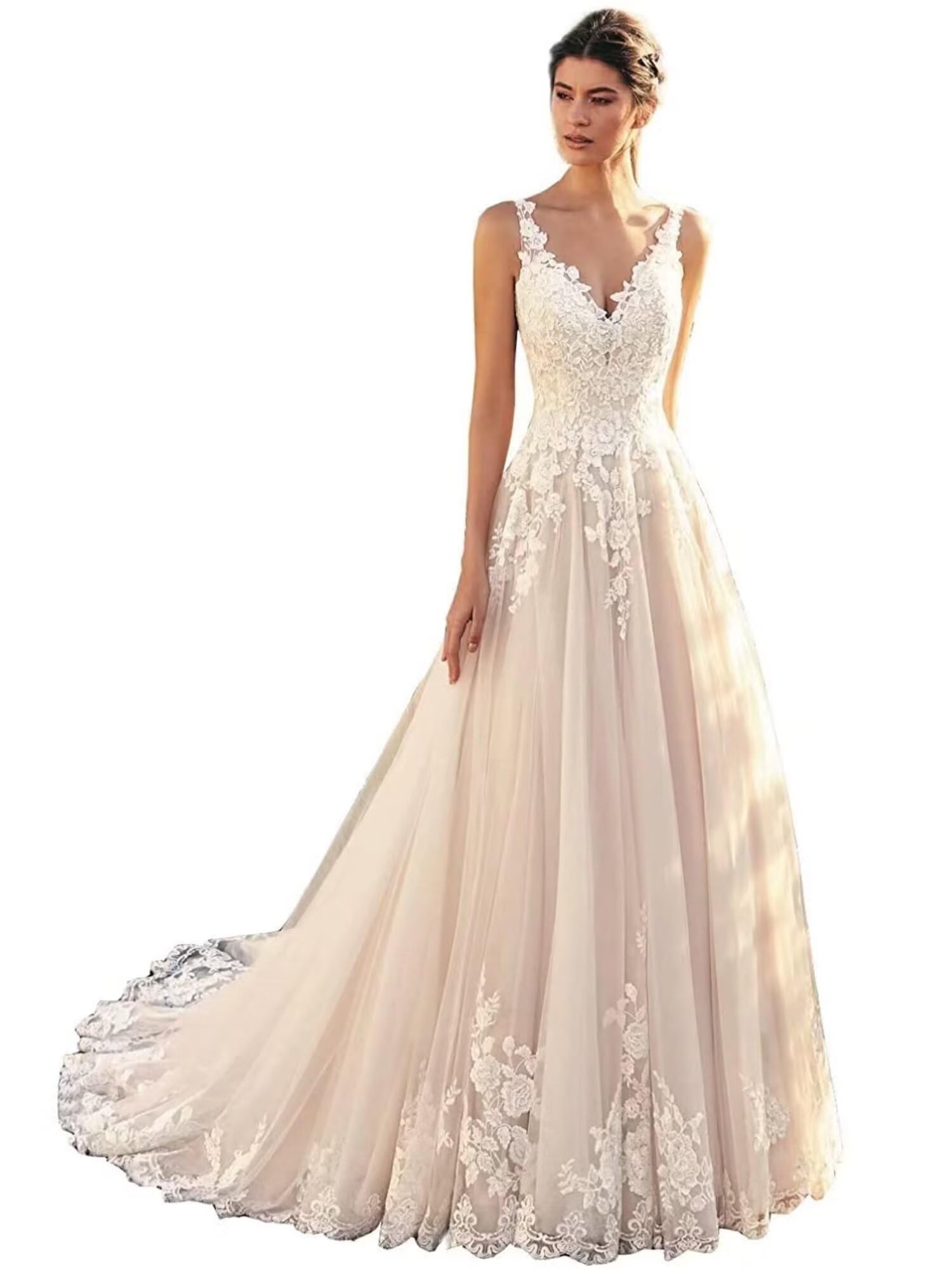 Long Sleeves Wedding Dresses for Bride 2025 Boho Beach A-Line Appliques Lace Bridal Ball Gowns with Train product thumbnail 2