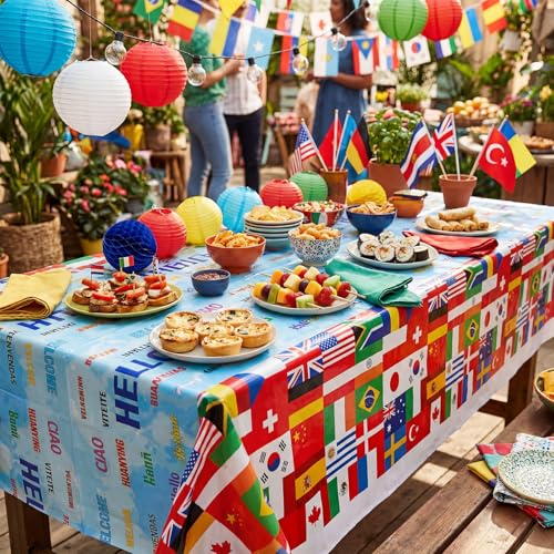 Image of Frienda 3 Pcs International Flag Table Cover Patriotic Table Cloth World Country Flags Plastic Tablecloth Travel for Festival Events Celebration Party Decorations Soccer Sports Beer Party, 108x54 Inch
