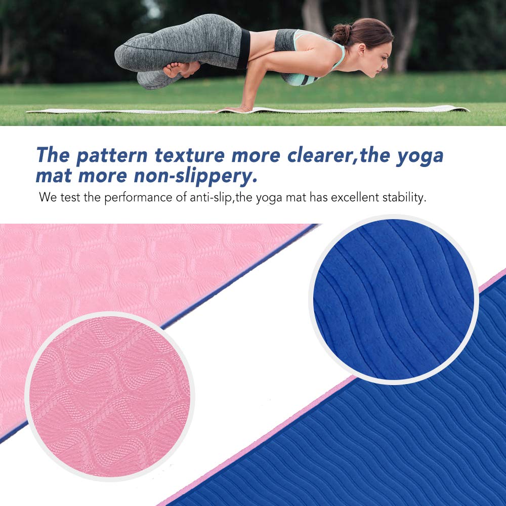 TOMSHOO Tapis de Yoga + 4Pcs élastique Bandes, TPE Antidérapant 183 * 61cm 6mm Épais, Tapis de Gymnastique Sport pour Yoga Fitness Pilates Gym avec Sac de Rangement