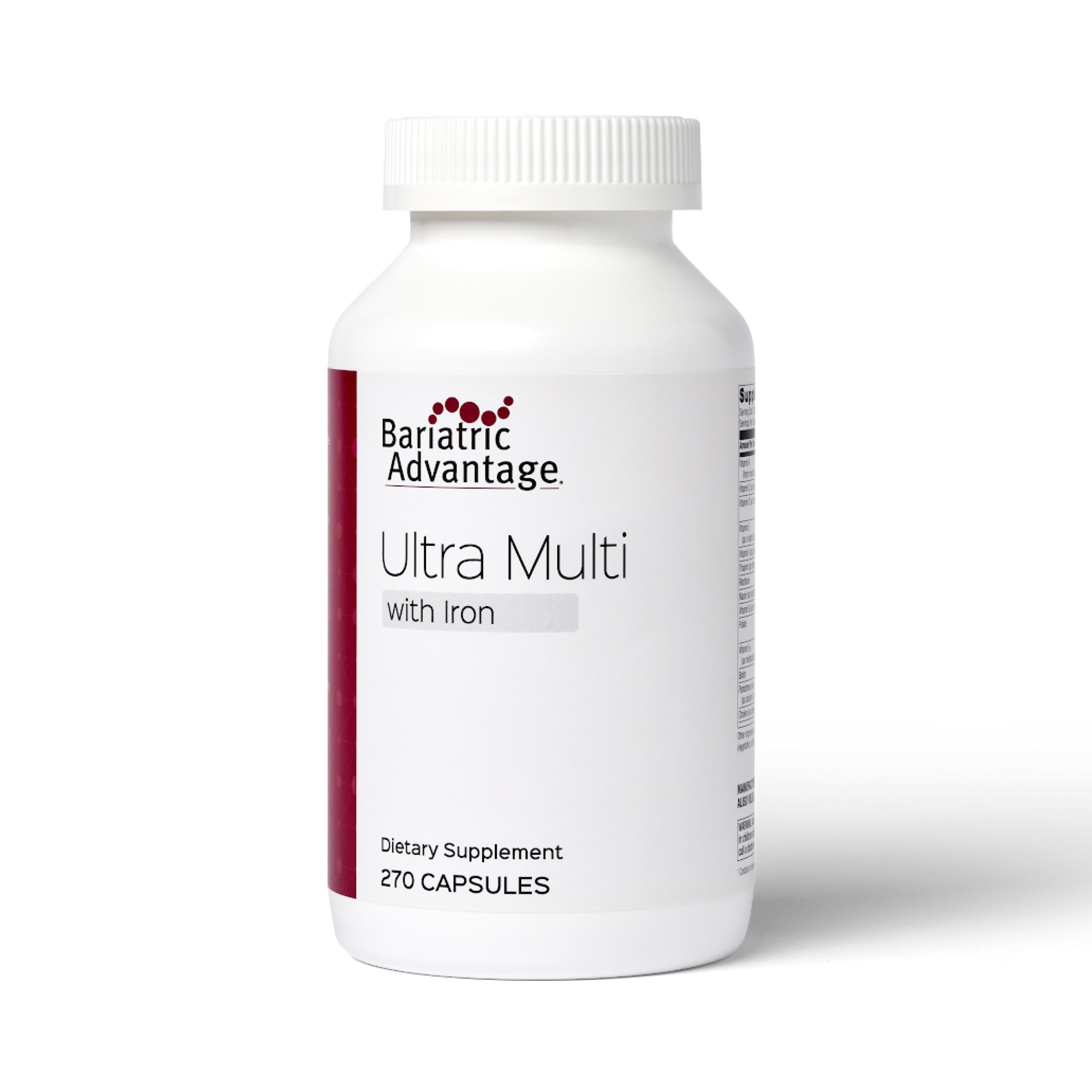 Ultra Multi with Iron, High Potency Daily Multivitamin for Bariatric Surgery Patients with 22 Essential Vitamins and Nutrients - 270 Capsules, 90 Servings