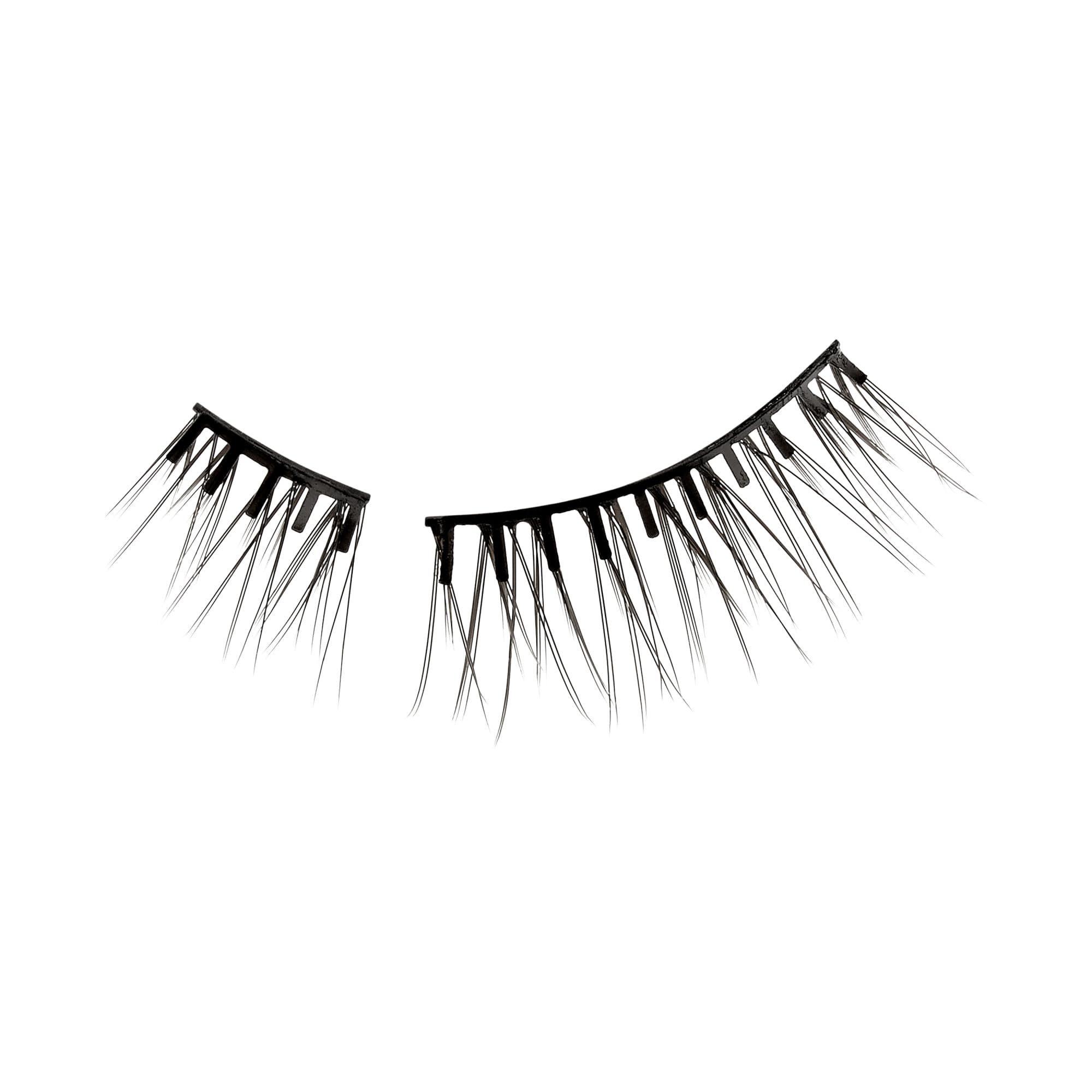 KISS imPRESS Press-On Falsies EASY TAB selbstklebende Wimpern, Schwarz, 'Authentic Natural', 1 Paar 5mm-7mm innere natürliche Volumen-Wimperncluster & 1 Paar 7mm-9mm äußere halbe Wimpern mit Easy Tabs