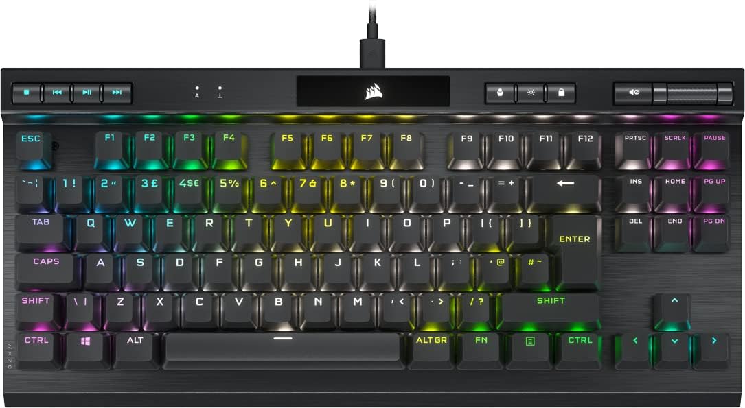 Corsair K70 RGB TKL CHAMPION SERIES Teclado para Juegos con Cable Mecánico-Óptico sin Teclas - Interruptores OPX - Teclados PBT Double-Shot - Compatible con iCUE - QWERTY ES - Negro