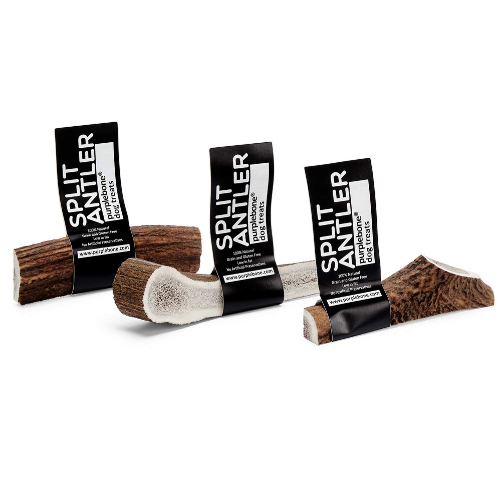 Purplebone Split Antler Dog Chew, 3 x Medium Size, Dog Bone Treats for Large or Small Breeds | 100% Natural & Longer Lasting Sticks | Grain & Gluten Free | Low in Fat & No Artificial Preservatives