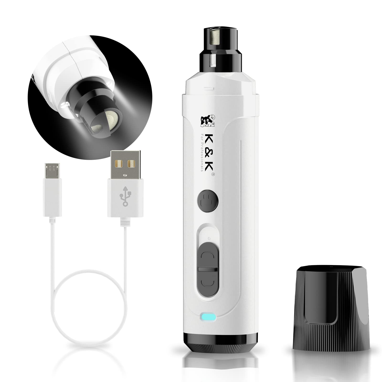 K&K Dog Nail Grinder with 2 LED Light for Large Medium Small Dogs Professional 2-Speed Powerful Electric pet Nail Clipper which Gentle and Painless
