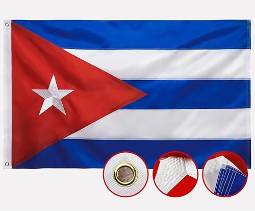 Bandera de Cuba de doble cara de 3 x 5 pies, banderas cubanas bordadas, nailon 210D resistente, rayas cosidas, ojales de latón más fuertes,