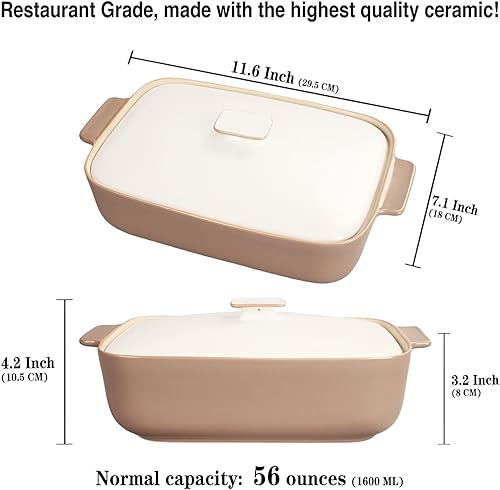 Miniatura 2 de Cacerola - Juego de utensilios de cerámica para hornear de 1.7 cuartos de galón con tapas, resistente a las astillas y grietas, apto para