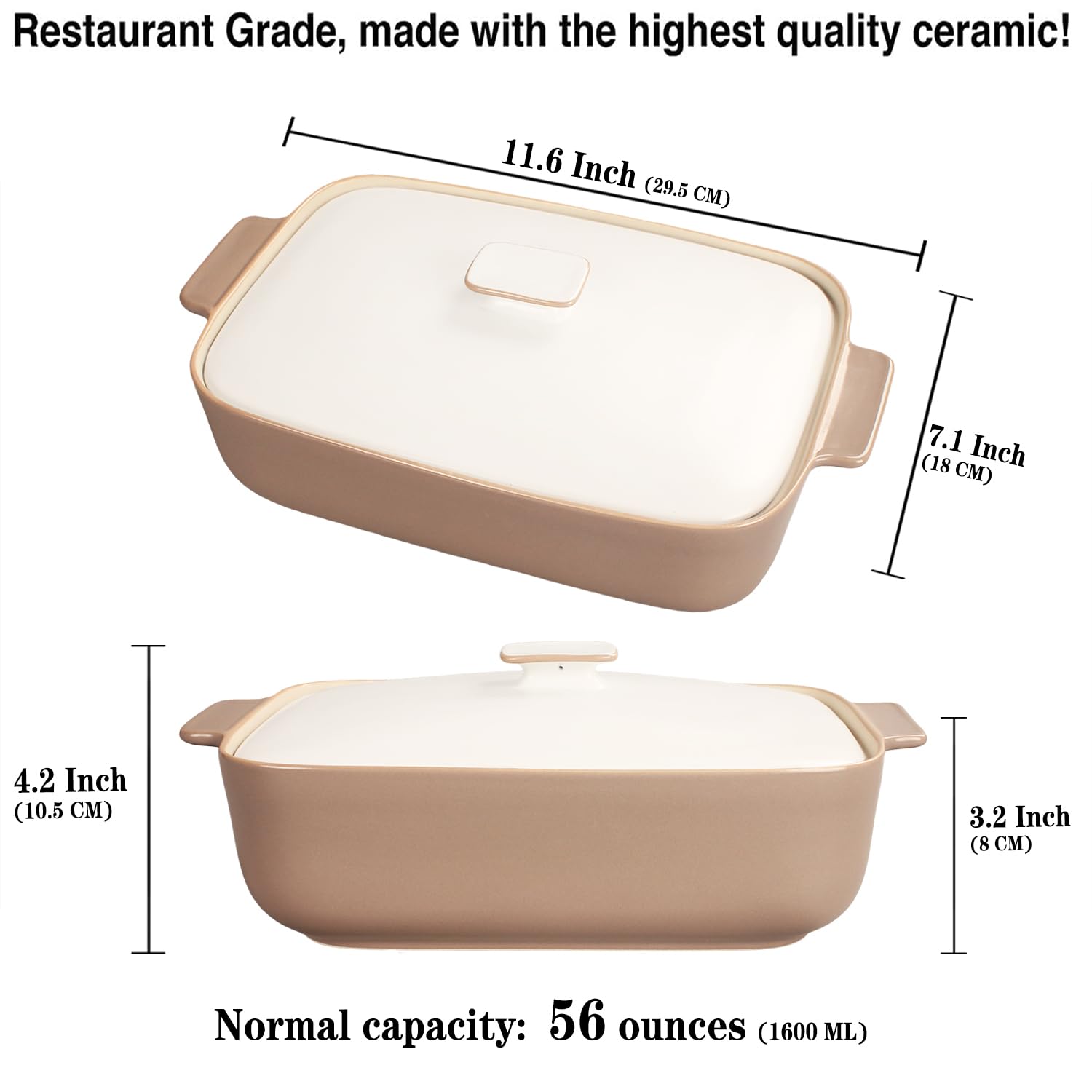 jinsongdafa Casserole Dish 1.7 Quart Ceramic Bakeware Set with Lids, Chip and Crack Resistant Stoneware Baking Dish, Microwave, Dishwasher, Oven, Freezer and Fridge Safe
