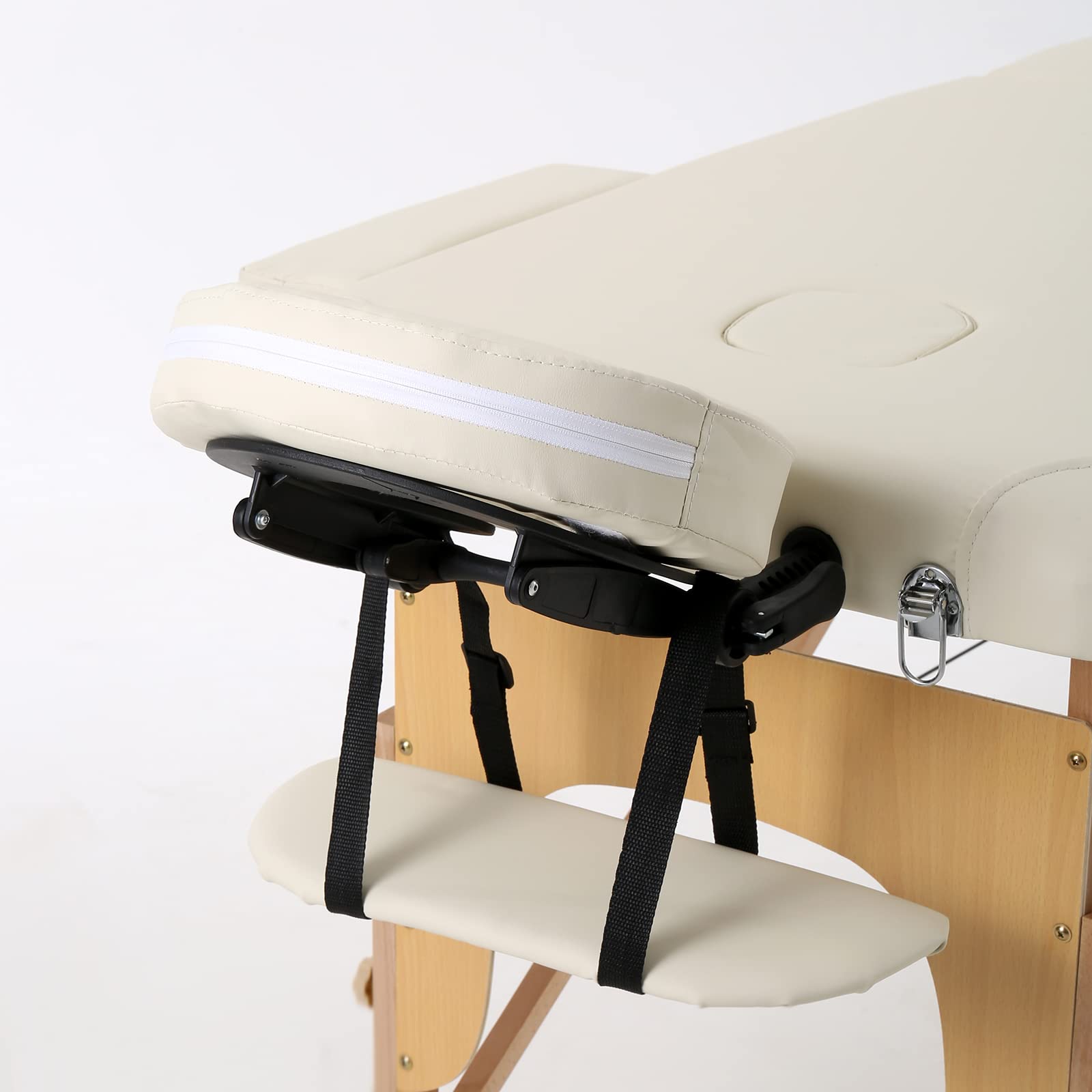 Panana Massageliege 2 Zonen Mobile Massagetisch Klappbar Tragebares Massagebett höhenverstellbar aus Holz Massagebank mit Kopfstütze & Armlehnen & Tasche 213 × 82 x 81 cm (Beige)