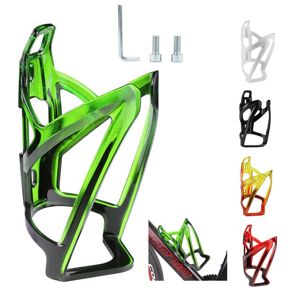 Garegce Bike Water Bottle Cage, Cycling Bottle Cage Durable Non-Slip Bike Drinks Holder, Universal Fit for Mountain MTB Road Bikes Cycling Accessories - Green Black
