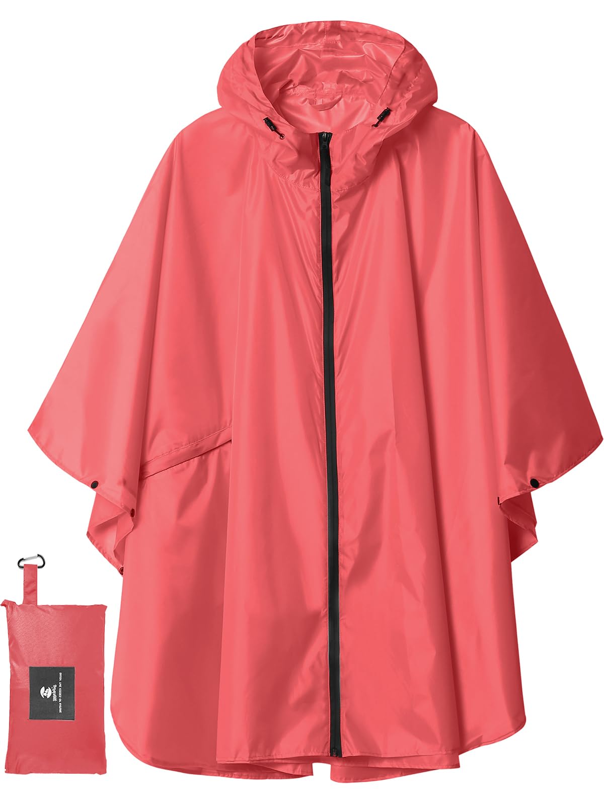 SaphiRose Adult Rain Poncho Waterproof Hooded Zipper Raincoat with Pockets