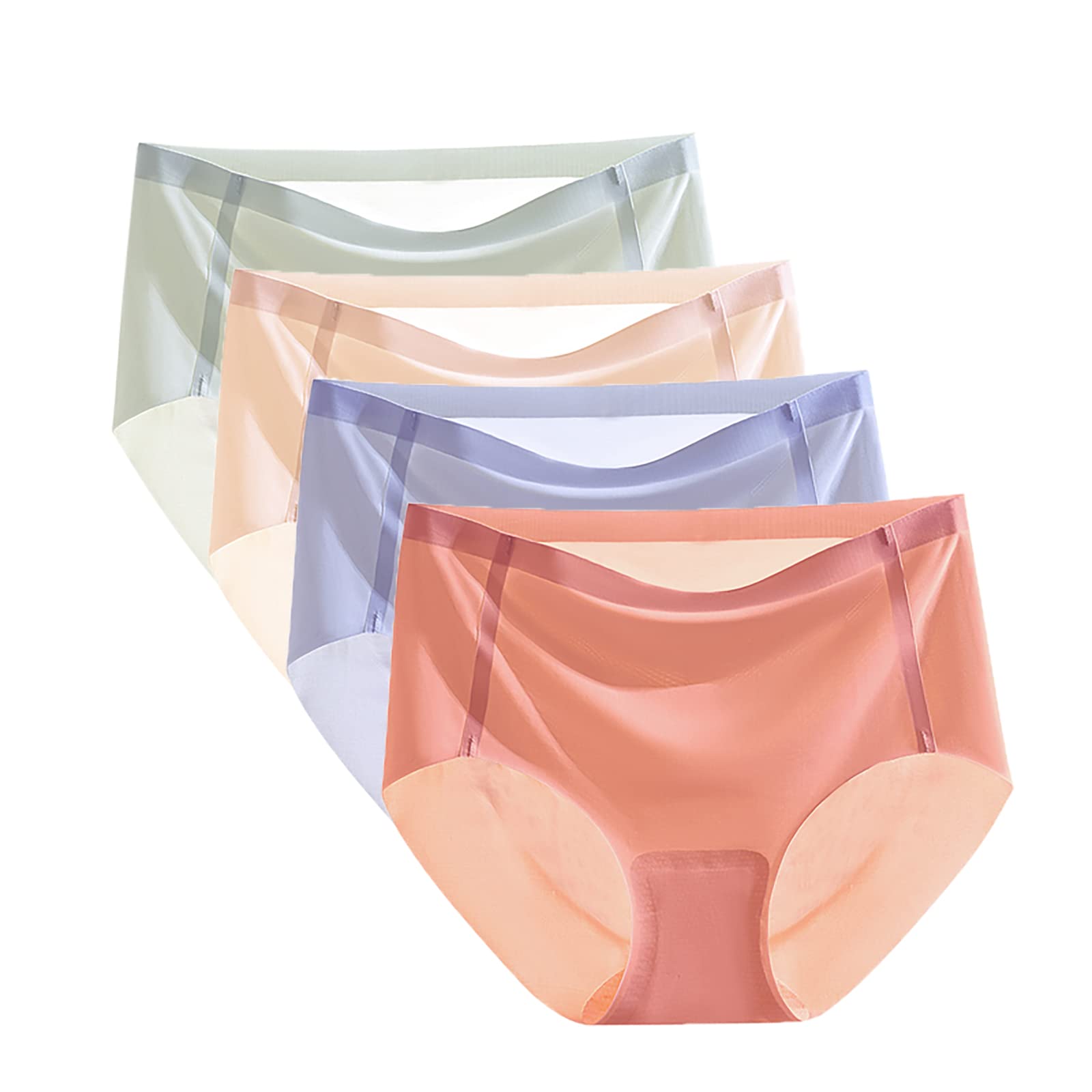 Qqyz Women's 4Pcs Ice Silk Underwear Sexy Seamless Panties Low Waist Bikini Briefs Hipster Ice Silk Panty (,Xxl)
