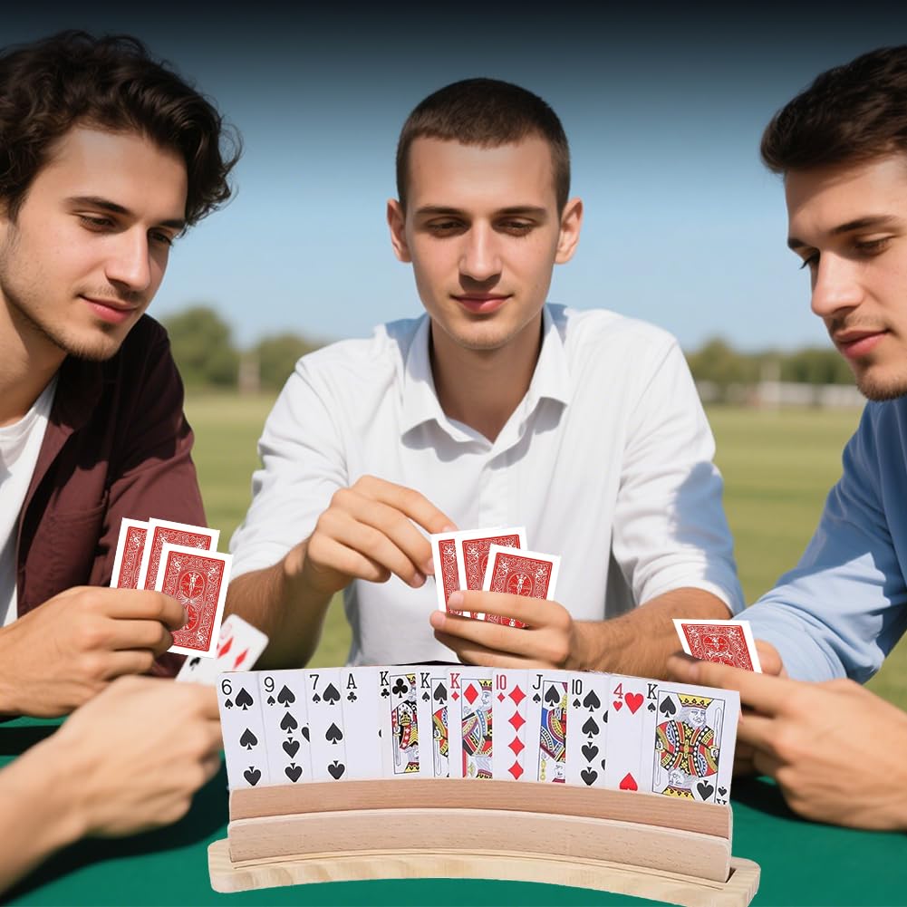 Ruioomeep 3-tier wooden playing card holder, hands-free card holder for children seniors and adults, Larghezza: 5 cm, Lunghezza: 35 cm - Image 4