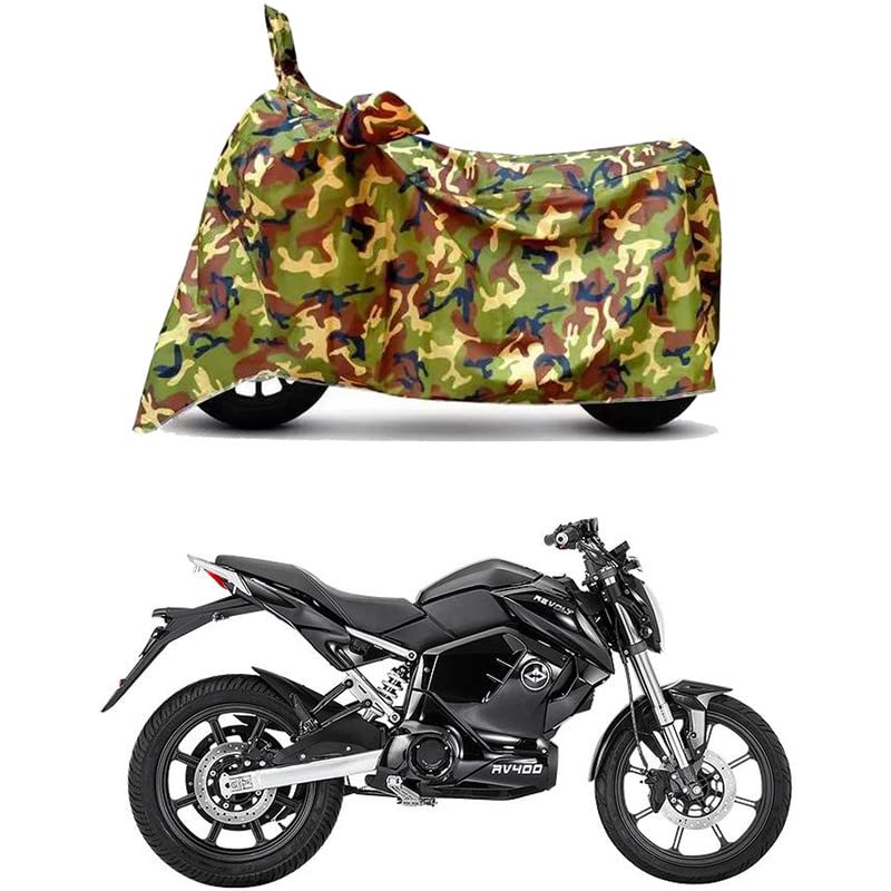 Image of Waterproof 100% PVC Coated Bike Scooty Two Wheeler Body Cover Compatible for Revolt RV Cafe Racer STD /UV-Rays /Heat Protection /Birds Dropping /Scratchproof /Dust Proof /All [6X6 Jungle Print]