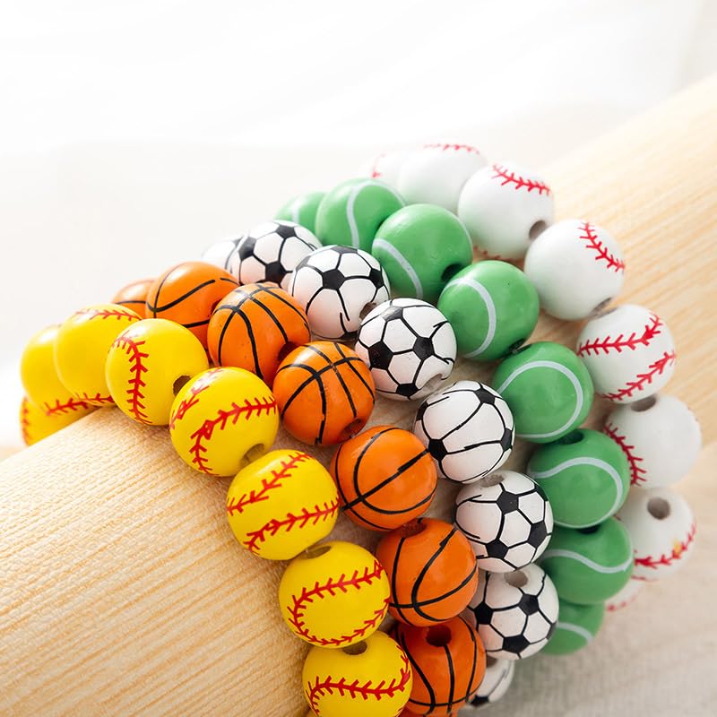 Sport Ball Bracelet for Men Women Cute Wooden Ball Beads Stretch Bracelet Football Tennis Basketball Baseball Soccer Sports Bracelet Game Day Accessories for Players Sport Fans Cheerleaders3