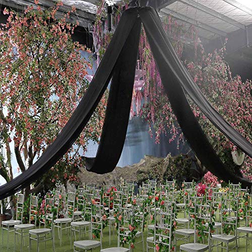 AK TRADING CO. 120" Wide (10Ft Wide) IFR Voile Ceiling Drapes Sheer Curtain Panels with 4" Pocket for Wedding Venues, Banquet Halls, Corporate Events & Photobooth - Black, 10 ft x 20 ft