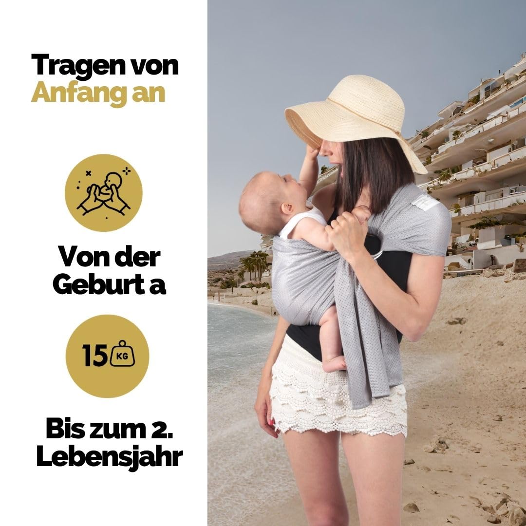 Amarsupiel | Baby-Wasserträger | Baby Wasser Schultergurt | Ultraschnell trocknende | Ergonomische Babytrage | OEKOTEX | Zertifikat Made in Spain |Grau
