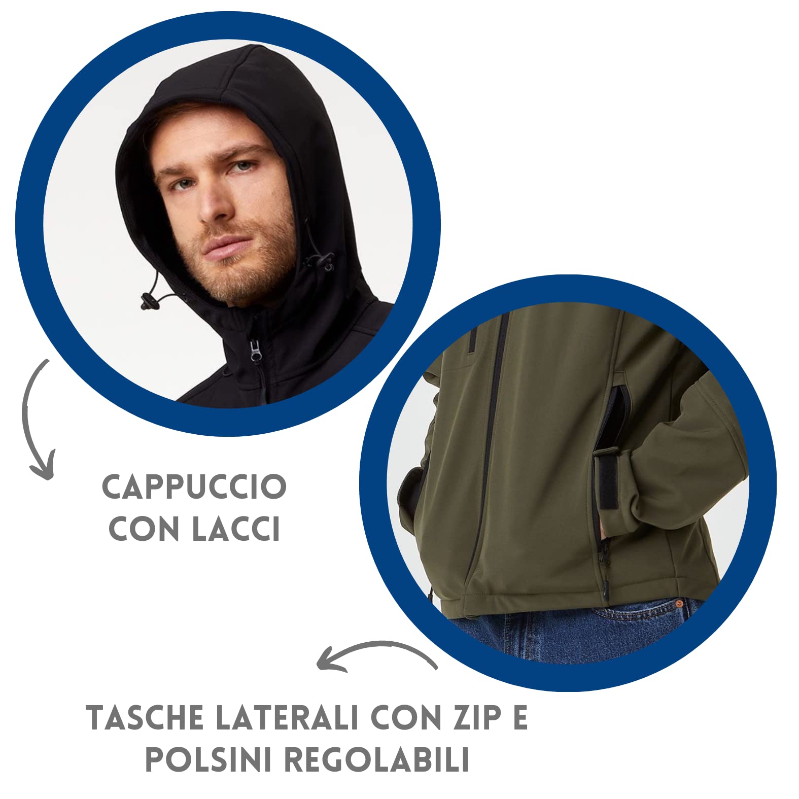 Giacca Softshell Personalizzato con Cappuccio Uomo Donna Militare Invernale Impermeabile Antivento Abbigliamento da Lavoro, Outdoor, Softair, Trekking, Personalizzata, Caccia