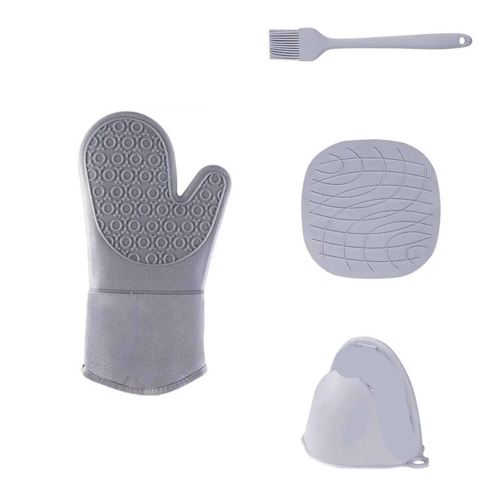 Microwave Gloves Heat Insulation Silicone Baking Oven Mitt Pot Holder Nonslip Grilling Pad(Grey)