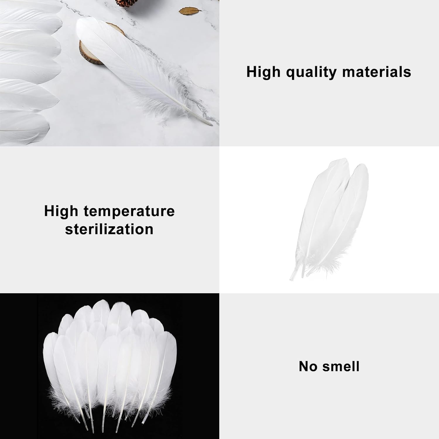 JOYOLA 100PCS Plumes Blanches, Plume Décoration, Plumes Loisirs Creatifs, Plume d'oie Naturelle, pour DIY Dreamcatcher, Noël, Anniversaire, Fête de Mariage, Décoration d'intérieur