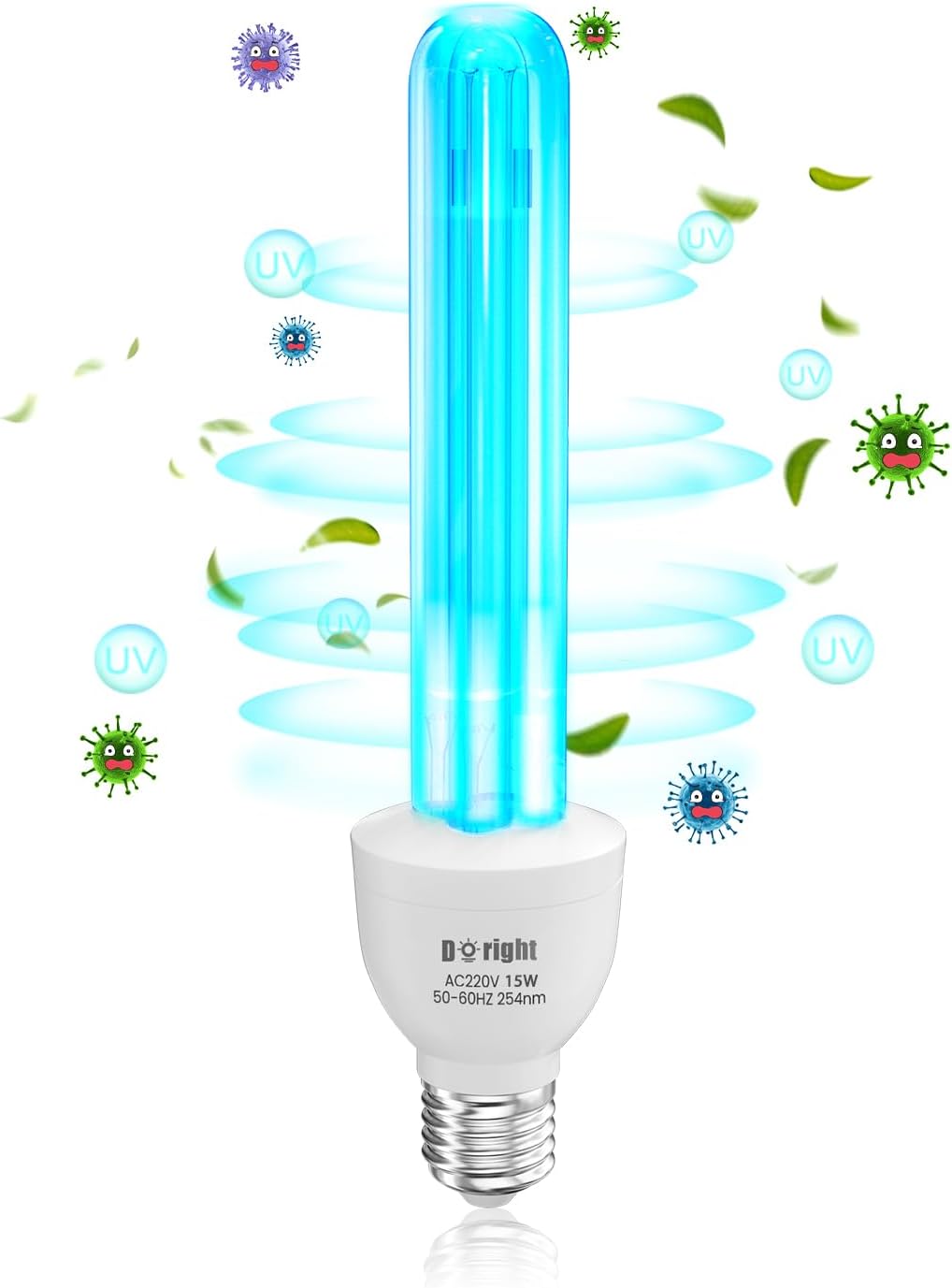 UV Lamp Disinfection with Ozone 15 W E27 UVC 254 nm Germicidal Lamp Strong Sterilisation and Disinfection AC220-240 V Perfect for Kitchen, Bedroom, Living Room, Office (Pack of 1)