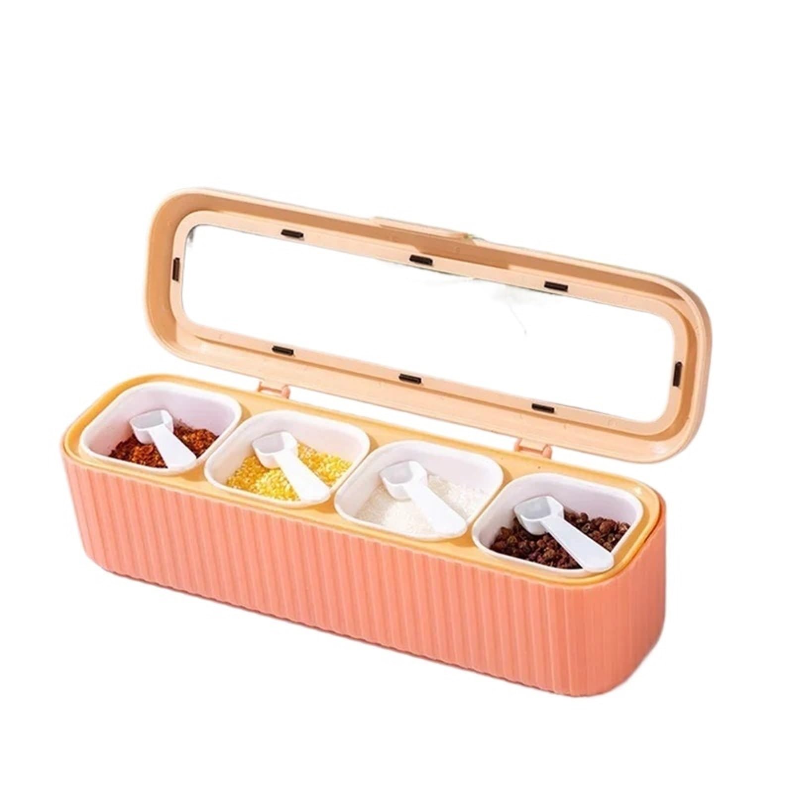 CNYUON 4 Grids Seasoning Box Spice Jar Kitchen Organizer and Storage Jars Salt and Pepper Shakers Container Set(Pink)