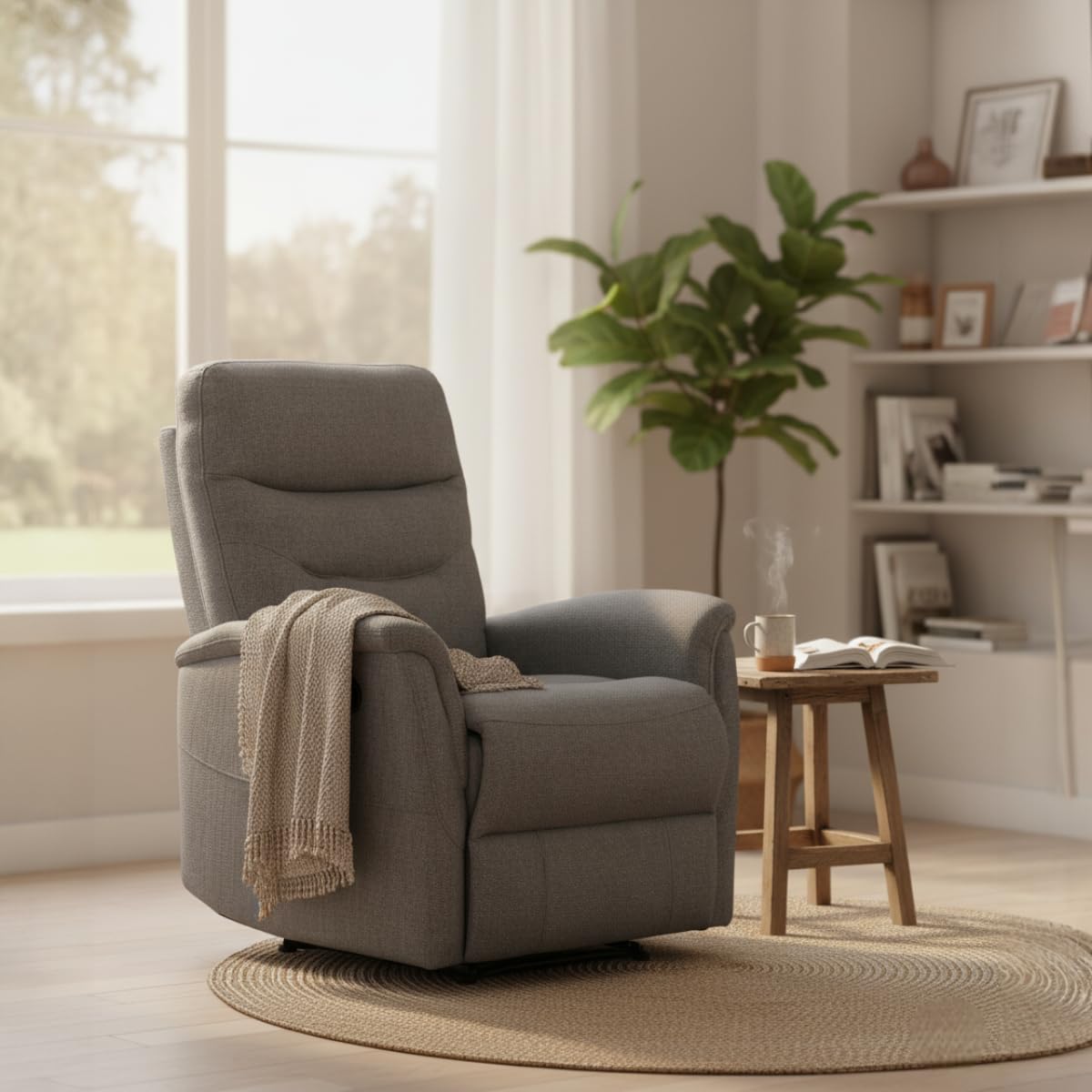 Cribel Poltrona Relax Manuale Giuditta in Tessuto con Leva Laterale | Schienale Alto e Poggiapiedi Reclinabile | Comfort e Design Moderno per Casa Fumo