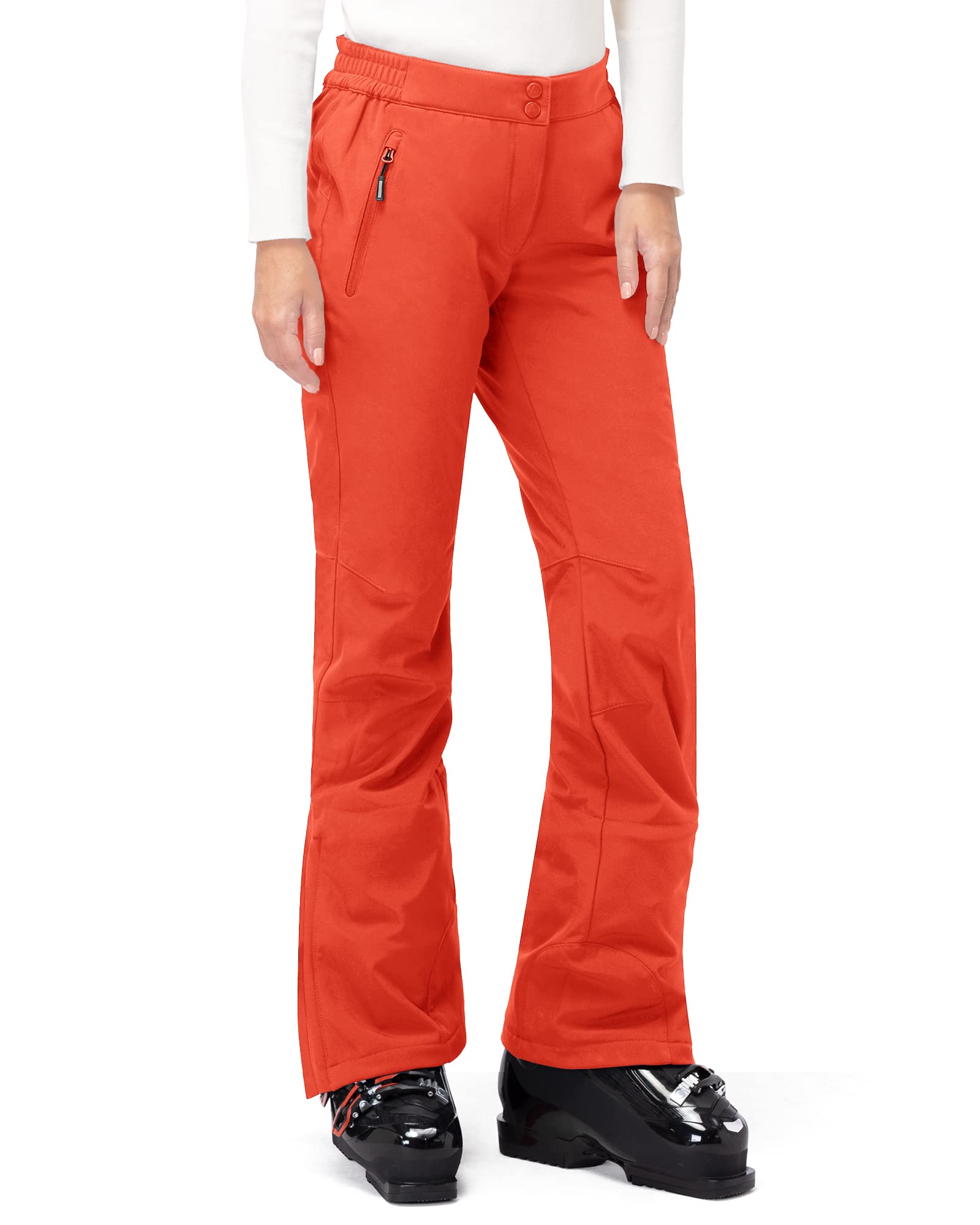 33,000ft Damen Skihose Outdoorhose Wasserdicht Winddichte Softshellhose Warme Gefütterte Trekkinghose Atmungsaktive Schnelltrocknende Thermohose Wanderhose Winter, Orange Rot 42W*29L