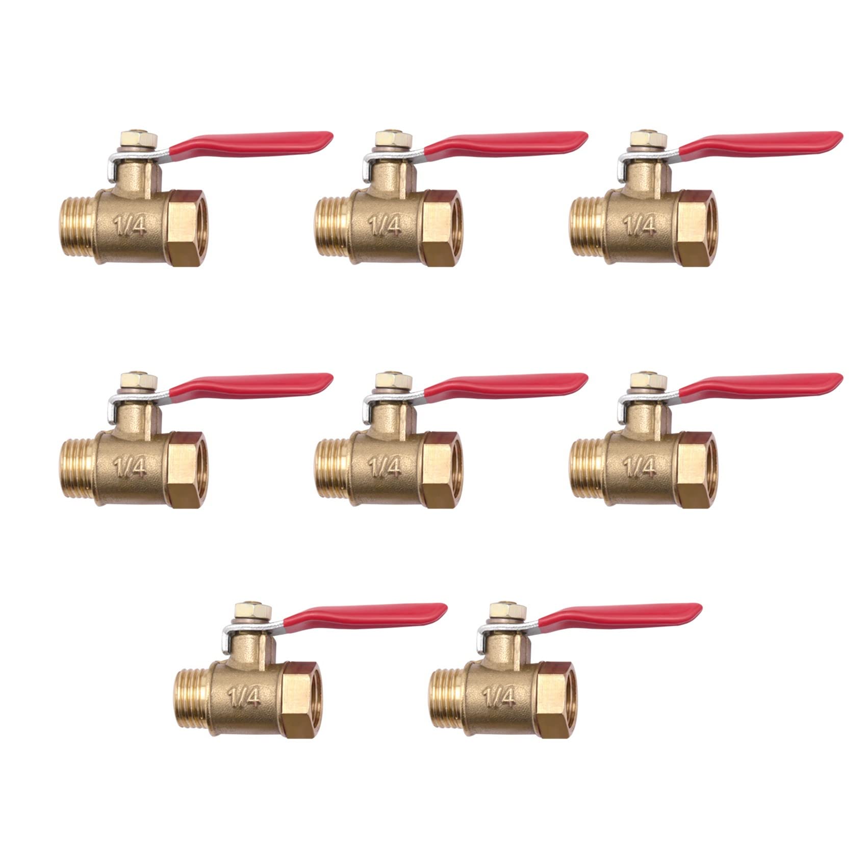 RESFNSE 8PCS 1/4 Inch Heavy Duty Brass Ball Valve Shut Off Switch Male and Female NPT Thread Pipe Fitting