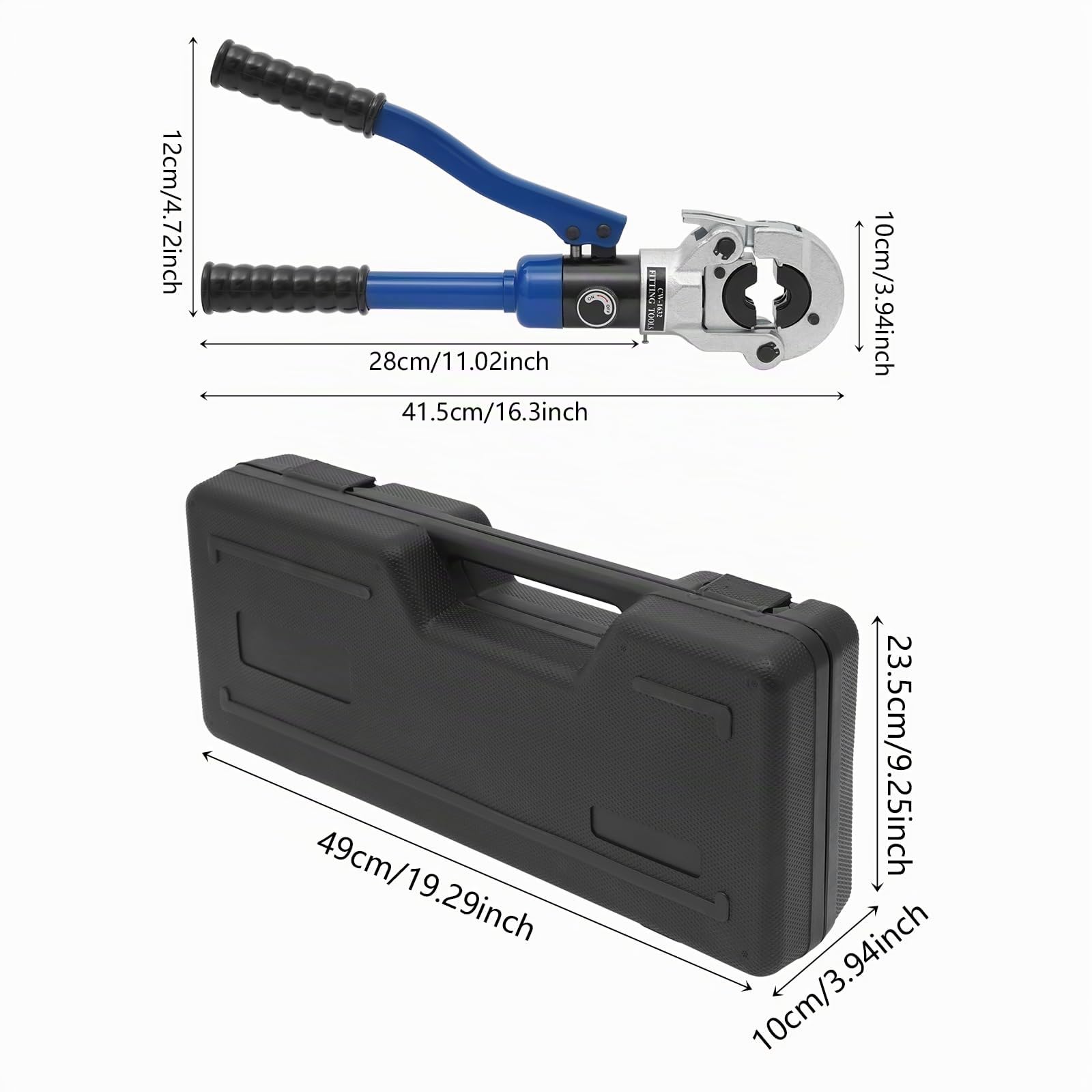 Pince à Sertir Professionnelle Tuyaux avec 7 V-Mâchoires, V Pince à Sertir Hydraulique avec Tête Rotative à 180°,Pression de Travail Max. 80 kN, V12/14/15/16/18/22/28, pour Tuyaux en Cuivre