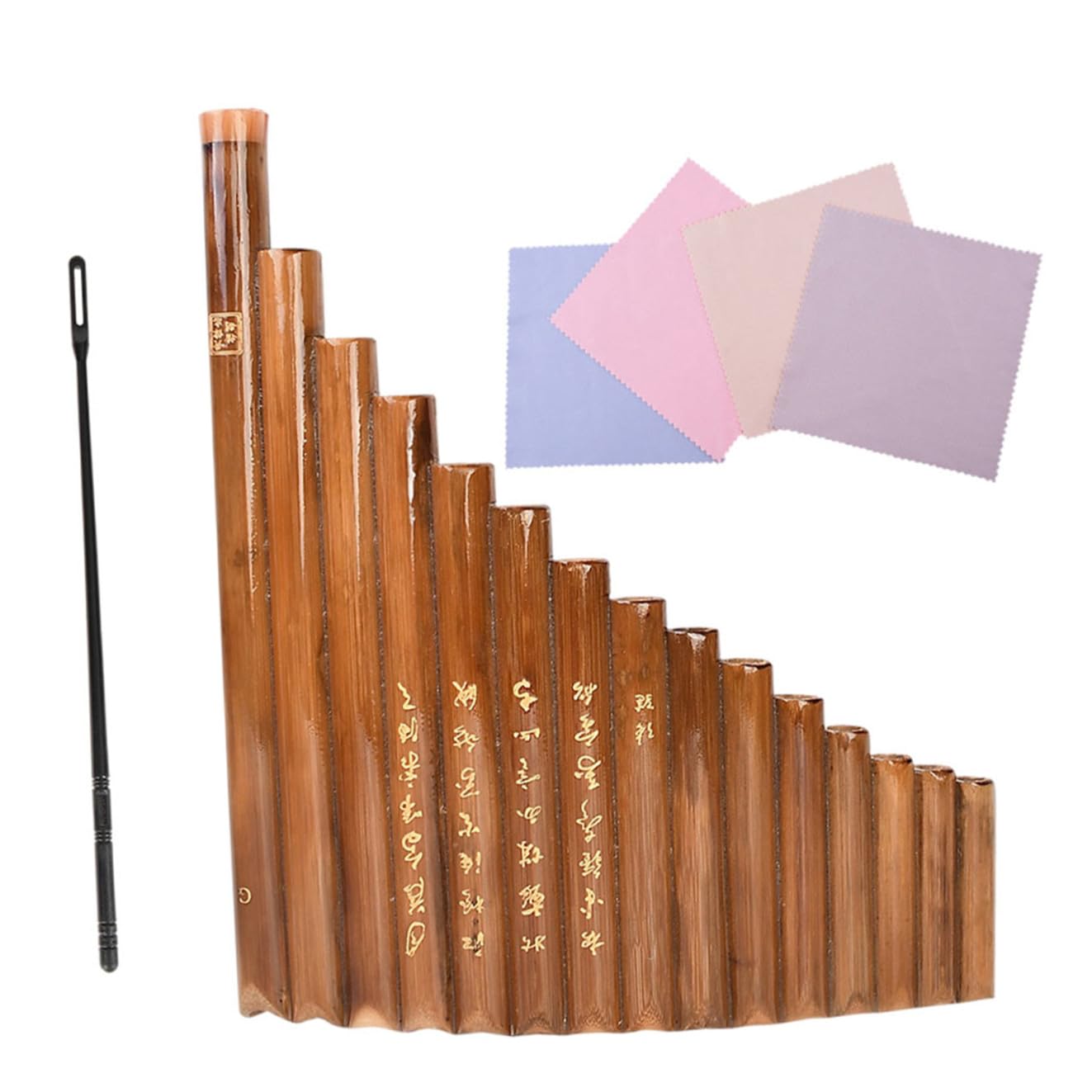 Flûte de Pan Traditionnelle 15 Tuyaux en Bambou, Tonalité G, Marron