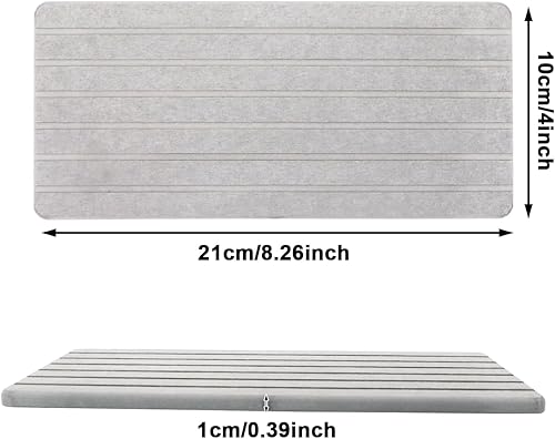 Miniatura 2 de Posavasos de diatomita absorbentes de agua, 2 piezas de 8.26 x 3.9 pulgadas, diseño ranurado de tierra de diatomeas, bandeja de piedra absorbente de